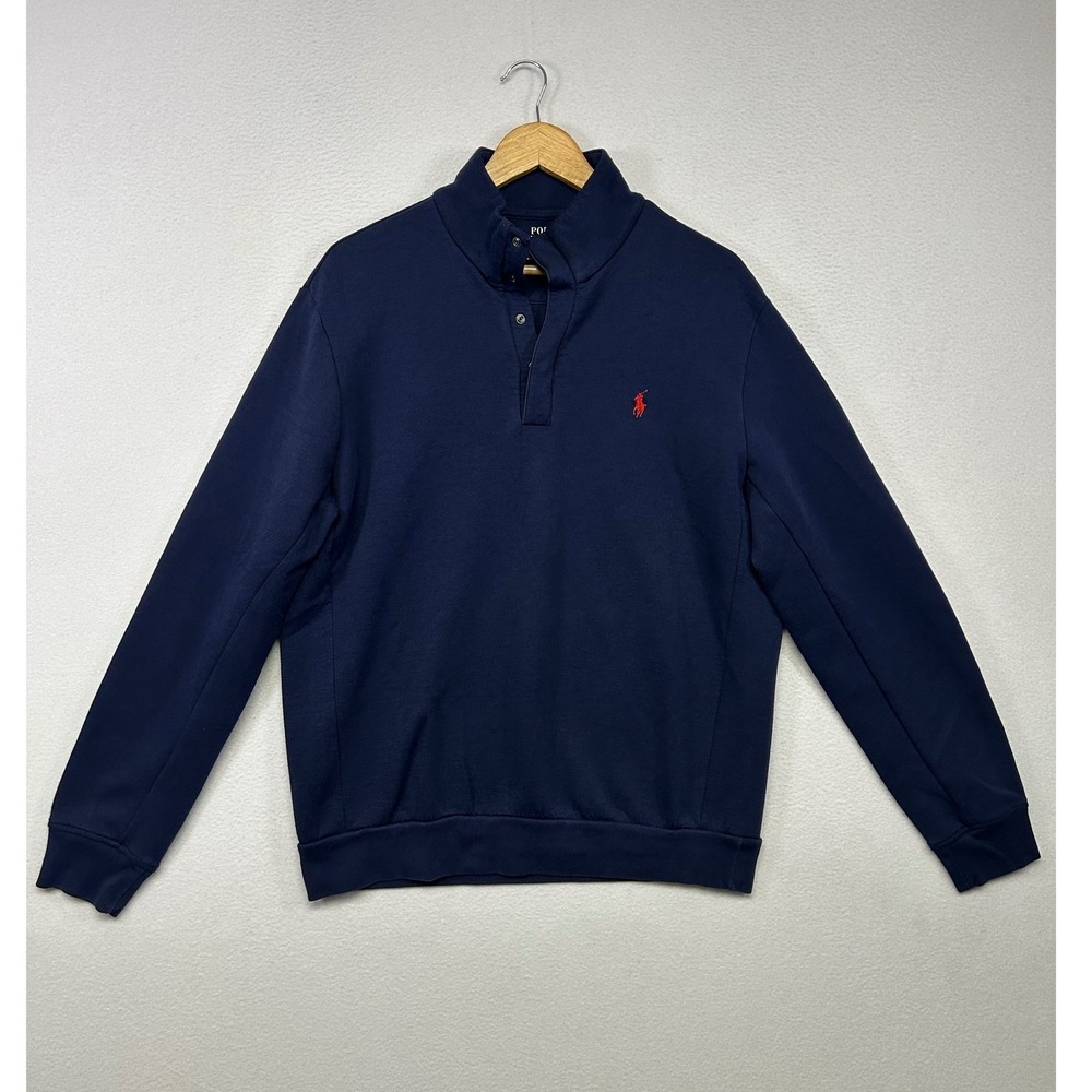 Preppy Athletic Polo Ralph Lauren Mens Large Navy Blue Snap Mock Sweatshirt